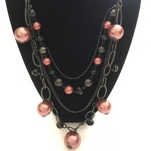 Multi chain necklace with giant pearl bead charms